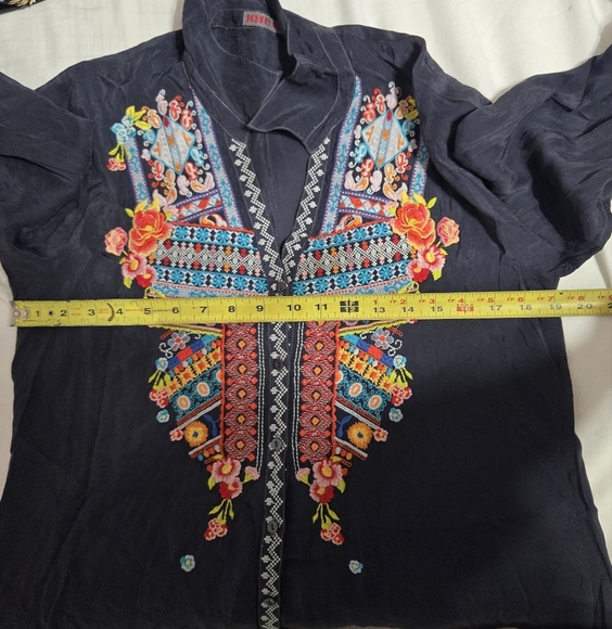 Johnny Was Blue Button Down Embroidered Long Sleeve Shirt Dress Sz Small - Picture 11 of 12